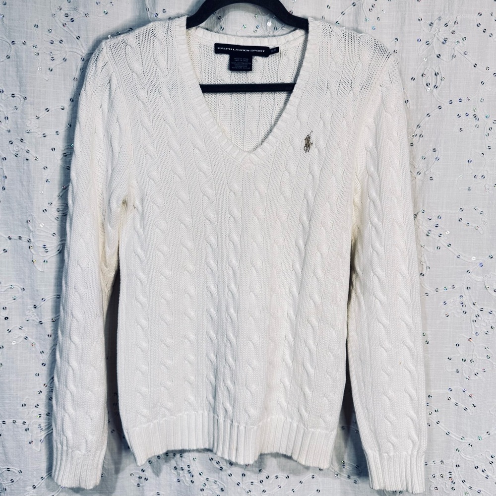 Ralph Lauren White V-Neck Sweater